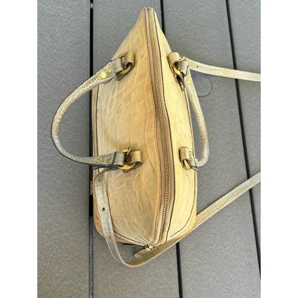 Brahmin Vivian Dome Satchel in cream or Oyster Crocodile Embossed